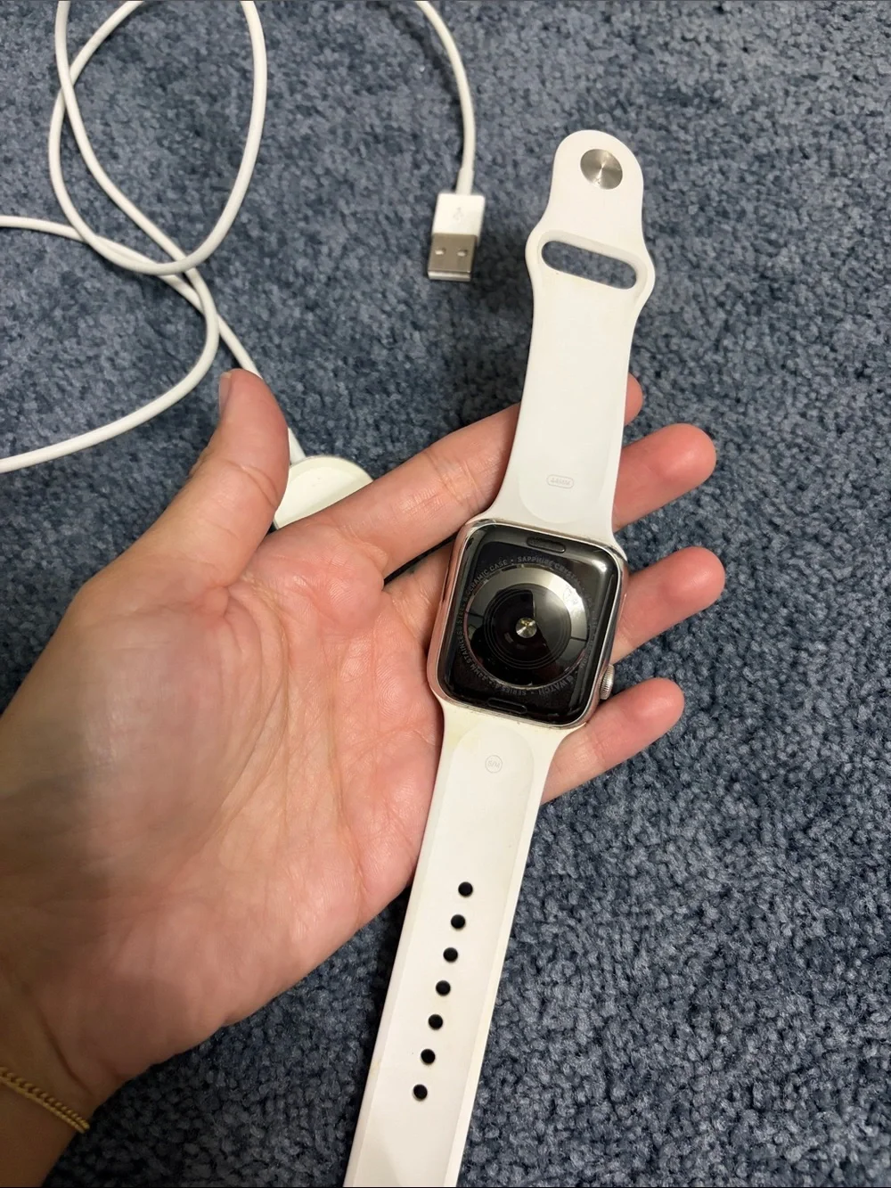Apple White Smartwatch with White Sport Band and Charger